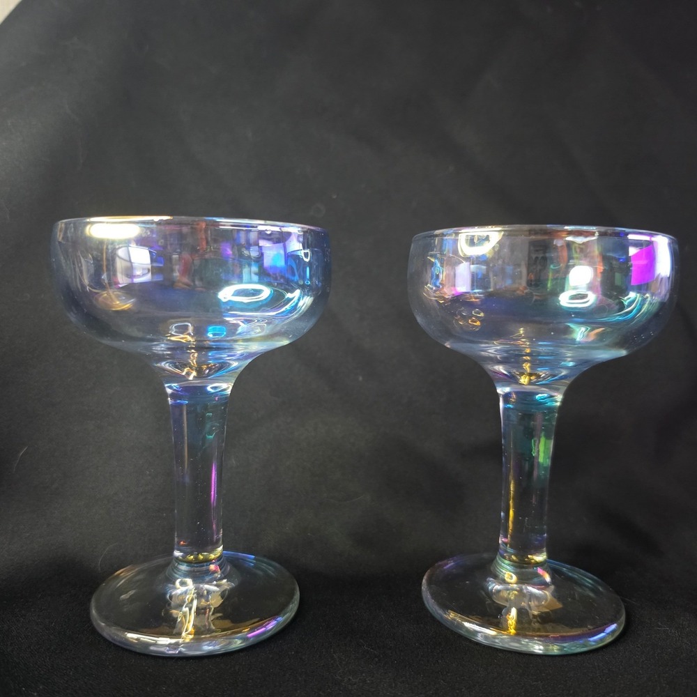 Iridescent Champagne Coupe Glasses Set of 2 Stemmed Champagne Glass